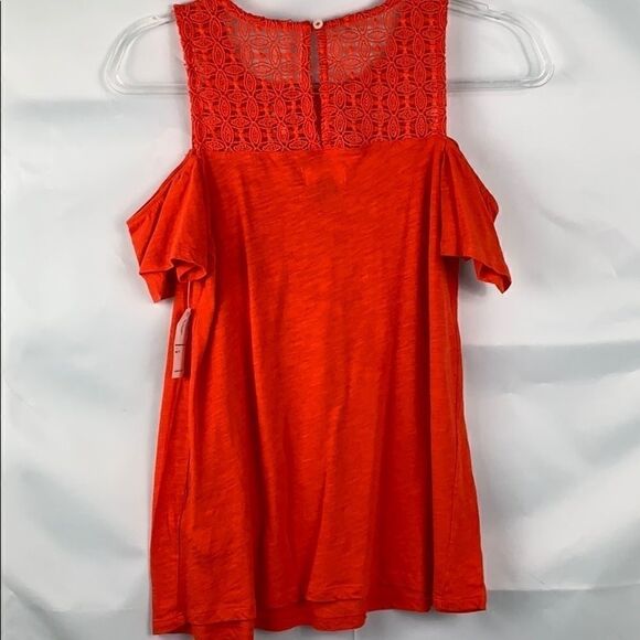 Old Navy lace short sl. Orange cold shoulder top - Picture 5 of 8